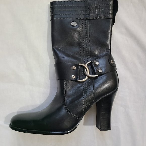 Harley Davidson Black Motorcycle Boots with Side Zip & 4" High Heel - Size 7 - Picture 13 of 15